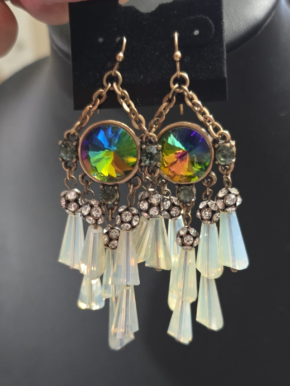 Iridescent Ravolli Opalescent Chandelier Statement Earrings